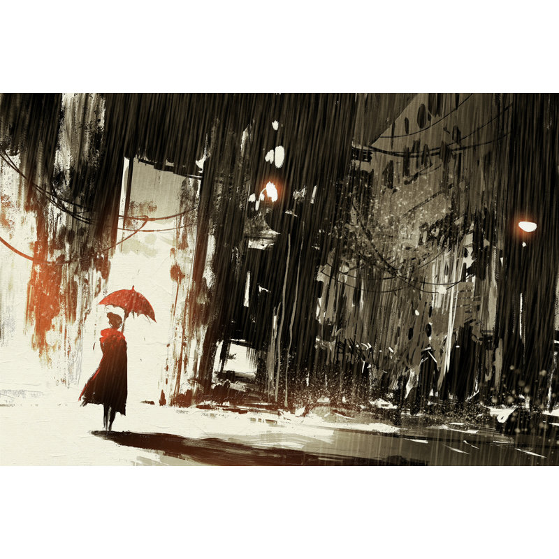 Woman In The Rain - Single Picture Frame Painting on Canvas, 60 cm H x 90 cm W