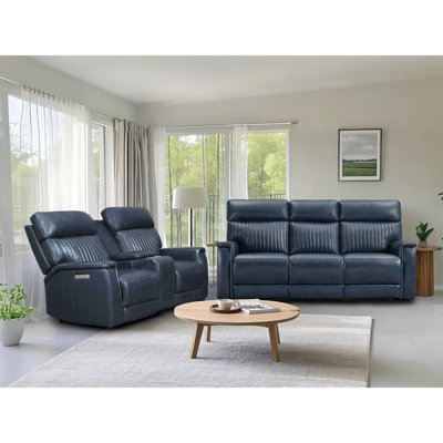 Genuine Leather And Zero Gravity Reclining Sofa Set With Power Headrest, Power Lumbar And Console