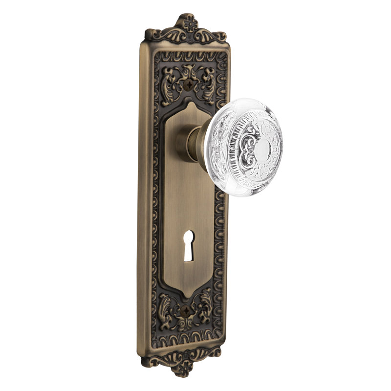 Egg & Dart Plate with Decorative Keyhole and Crystal Egg & Dart Knob, Antique Brass
