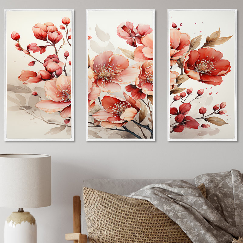 Poppies Charm In Winter Delight - ensemble d'art mural sur toile coquelicots, Cadre flottant blanc