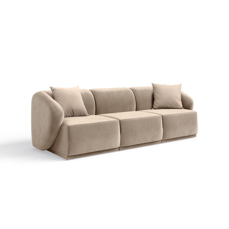 3 Seater Velvet Sofa & Chaise, Warm Beige