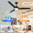 52 Inch Black Ceiling Fan With Light, Ceiling Fan With 3 Reversible Blades, 2 Downrods, 6-Speed Remote Control, Ceiling Fans For Indoor