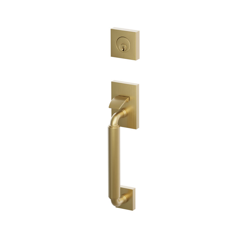 Ensemble d'entrée sectionnel Emtek SELECT, simple cylindre tubulaire, potence extérieure en forme de R, poignée lisse, poignée intérieure Helios, côté gauche, laiton satiné