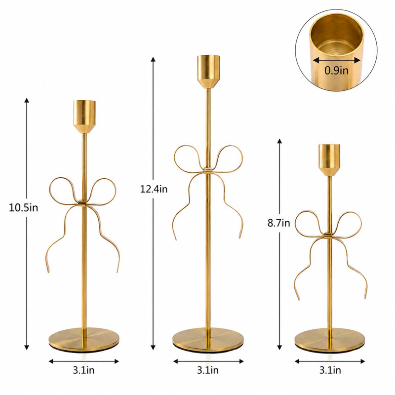 Ensemble de 3 porte-bougies Gold Bow