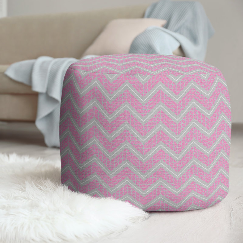 Upholstered Pouf, Dark Pink