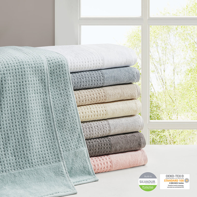 Aqua Cotton Waffle Jacquard 6-Piece Towel Set