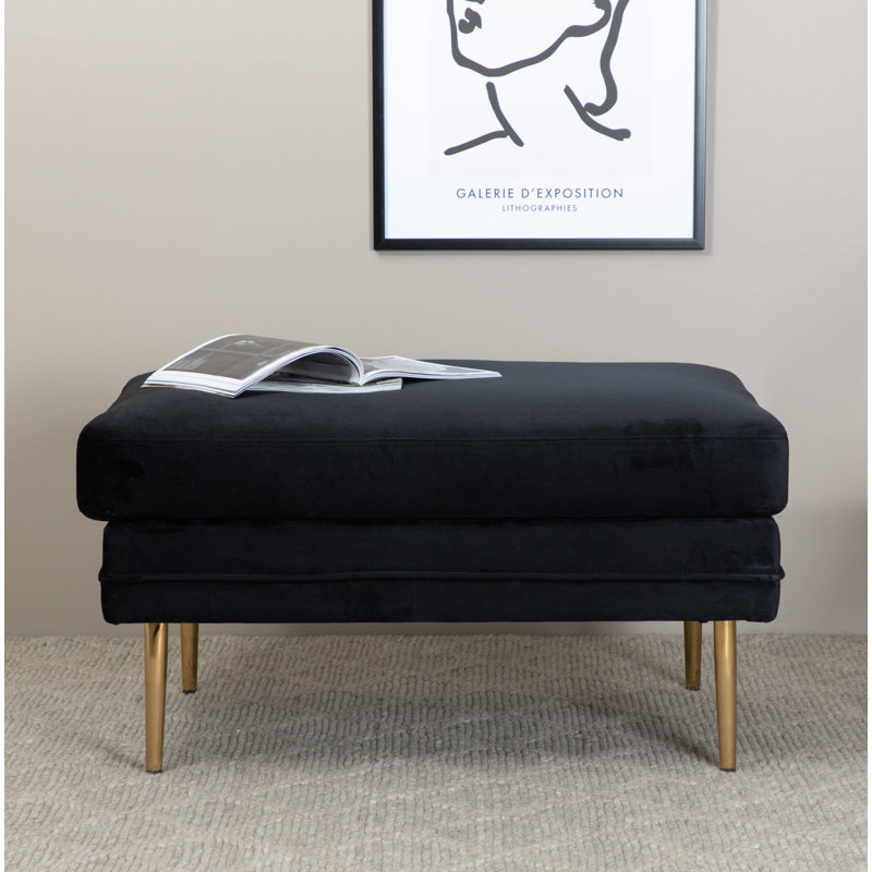 Horta 40cm Wide Square Ottoman, Brass, Black