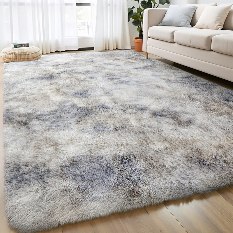 Machine Tufted High Pile Shag Area Rug(Ultra Soft & Fluffy), Rectangle 160 x 230 cm, Tye Dye Light Grey