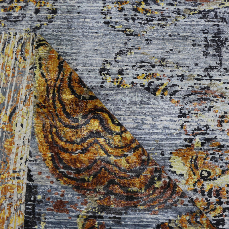 Tibetan Nu Vibrant Silk Rug - Midnight Sunburst
