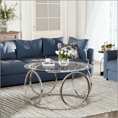 Round Glass Coffee Table with Circular Chrome Metal Frame