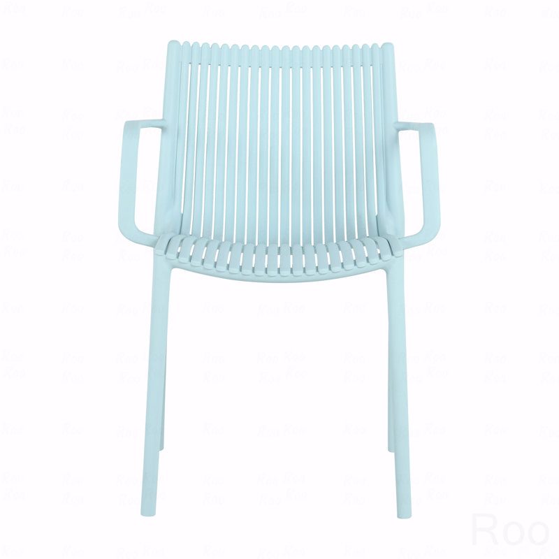 Indoor And Outdoor Armchair, Modern Stackable Plastic With Ergonomic Slatted Back Design, All-Weather PP Material, Blue