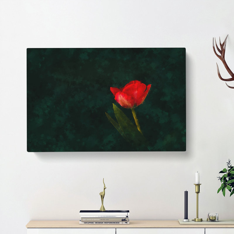 Lone Red Tulip - Wrapped Canvas Painting, 50cm H x 76cm W x 3cm D