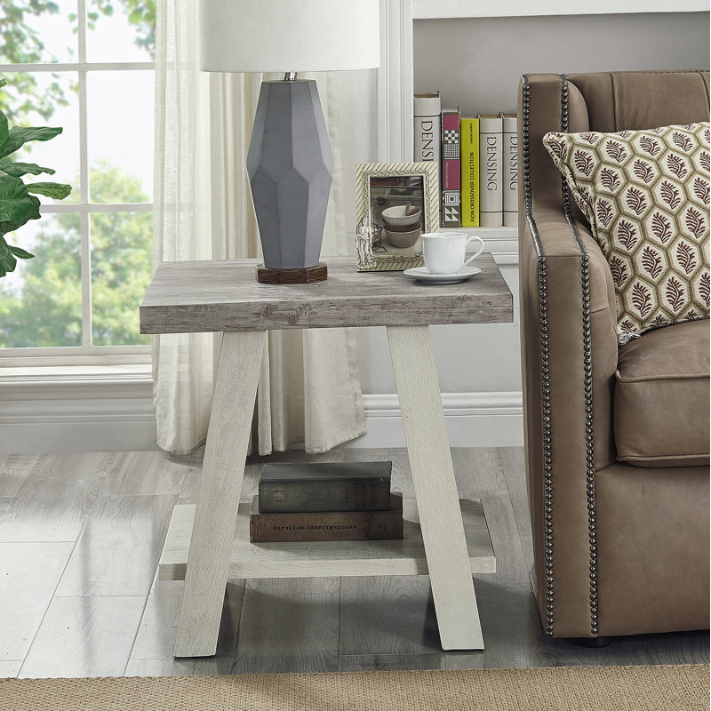Table de bout Athens, H 23 po x l 22 po x P 24 po, Gris, Blanc
