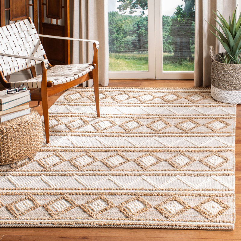 Felipe Natural Fiber Flat Weave Jute/Wool/Cotton Geometric Rug in Beige/Ivory, Rectangle 9' x 12'