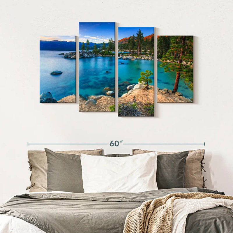 Lake Tahoe Lake Tahoe, scène de port de sable sur toile, ensemble de 4 pièces, H 32 po x l 52 po x P 1,25 po