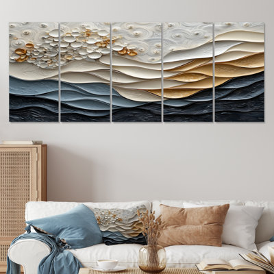 Ensemble d'œuvres murales vagues grises bleues et blanches - vagues côtières