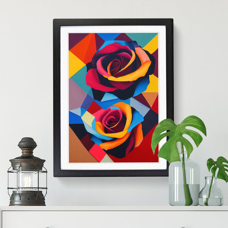Rose Painting Patchwork Vol.2 1 Piece Single Picture Frame Wall Art, 46cm H x 34cm W x 2cm D, Walnut