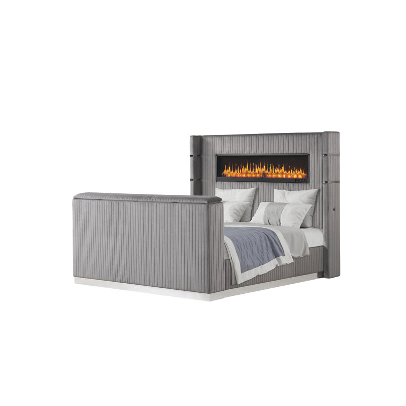 Limann Upholstered Wingback Bed, King, Gray