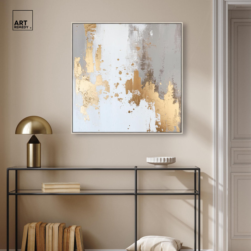 Art mural neutre sur toile Ghostly Glimmer II par Art Remedy, H 21 po x l 21 po, Cadre flottant, Argent argent