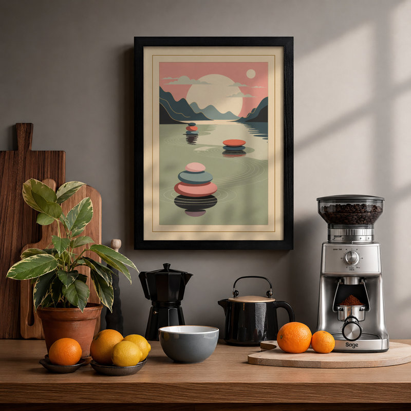 Mountains Beyond Still Waters Minimalist - Print, A1 - 84.1 x 59.4 cm, Black