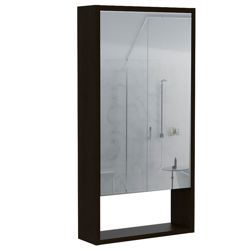 Armoire à pharmacie Mariana, une tablette extérieure, miroir à une porte et deux tablettes internes - noir, Noir