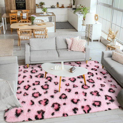 Leopard print carpet, suitable for Western-style decoration in the living room, modern fluffy floor mat for interior, suitable for bedroom decoration | Western-style anti-slip backing soft leopard print carpet