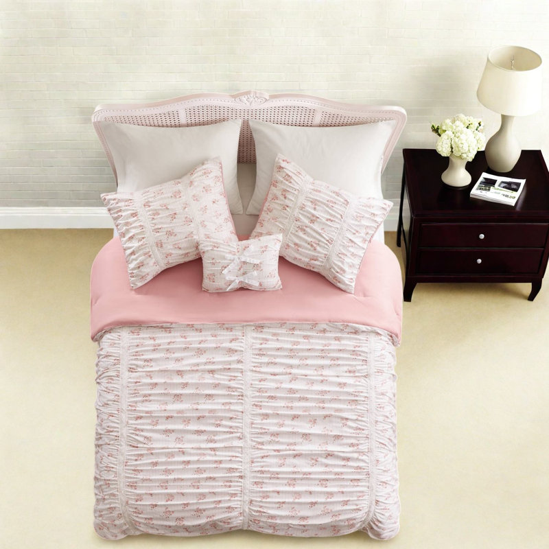 Ensemble de literie rose pour lit simple/simple XL, couette en microfibre, chambre à coucher à motif floral romantique