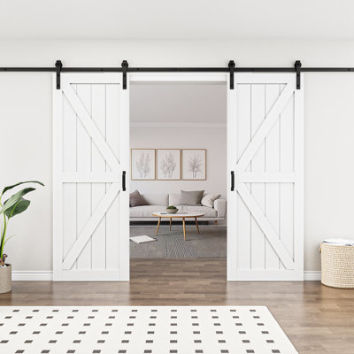 84"H × 60"W Double Modern K Shape Primed Sliding Barn Door with Installation Hardware Kit