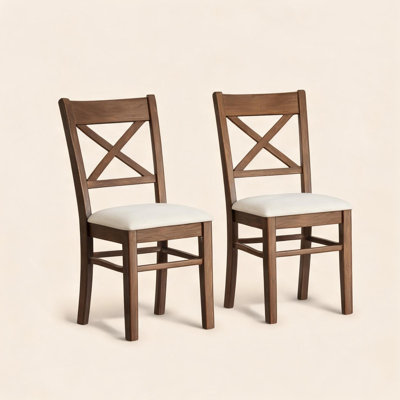 Ensemble de 2 chaises de salle à manger rembourrées avec structure en bois d'hévéa massif et dossier en X, pour restaurant ou usage domestique
