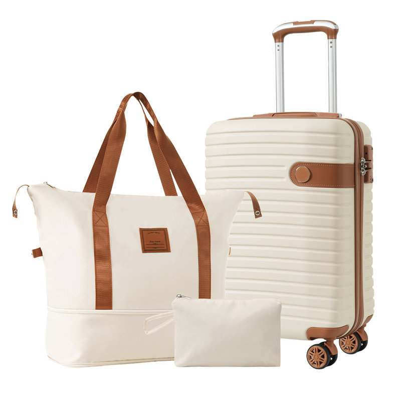 Ensembles de valises 3 pièces, valises de transport légères en plastique rigide à roulettes 22 po x 14 po x 9 po, approuvées par les compagnies aériennes, 20 po, crème