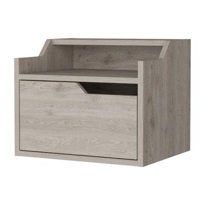 Floating Nightstand With Drawer And Dual-Shelf Display