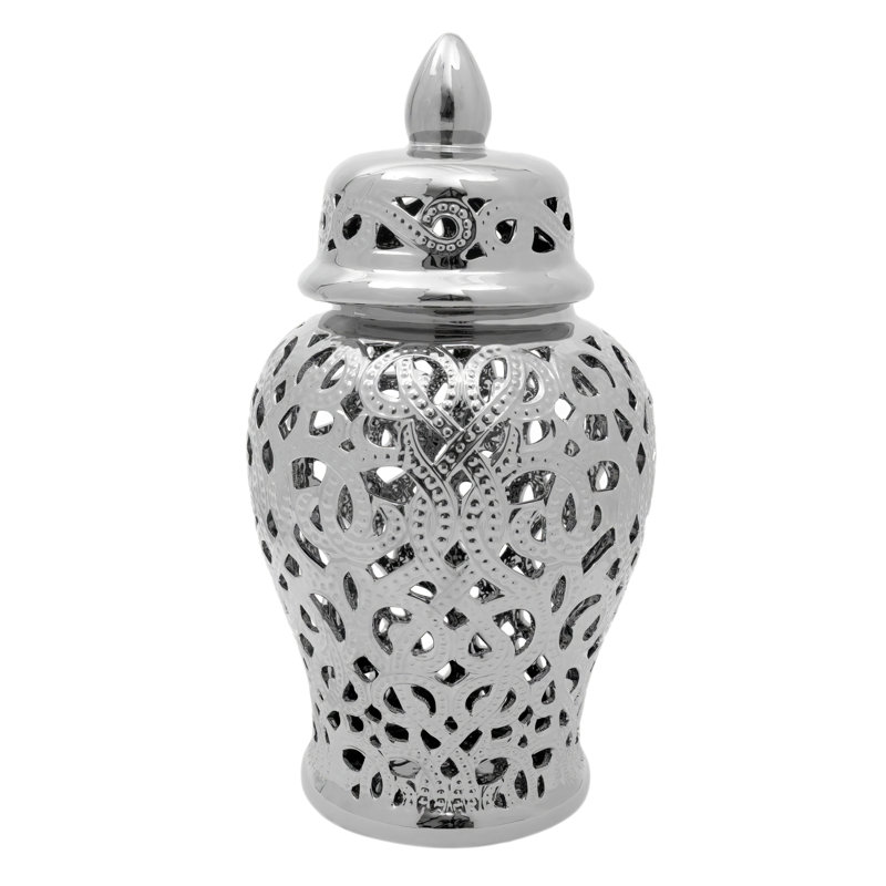 18" Spiral Lattice Temple Jar - Gold, Silver