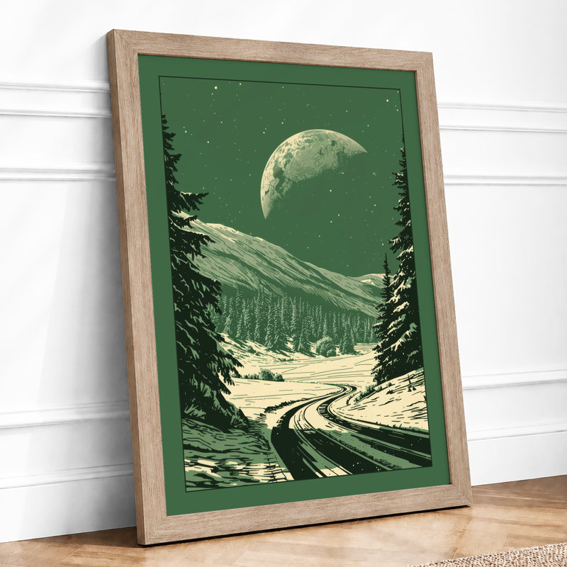 Moonlit Mountain Valley Scandinavian - Print, A1 - 84.1 x 59.4 cm, Oak