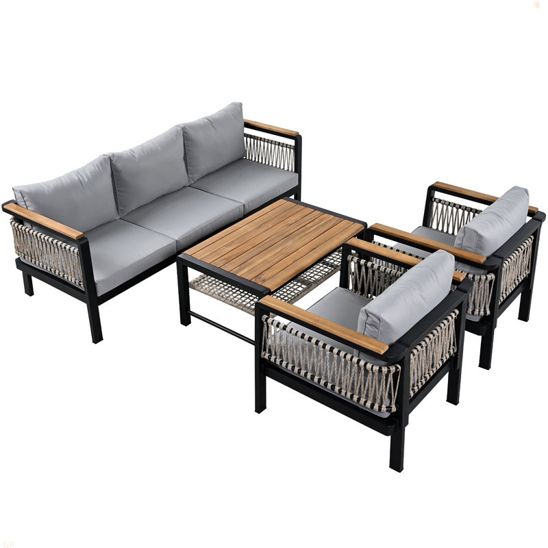 4 Pieces Outdoor Sectional Sofa Set 5-Person Patio Seating Group Outdoor Cnversation Set With Cushions And A Coffee Table For Patios, Gardens, Or Balcony