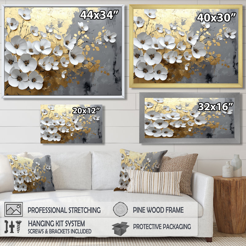 Altamirano - Floral Wall Art, Argent, H 28 po x l 60 po, Cadre flottant