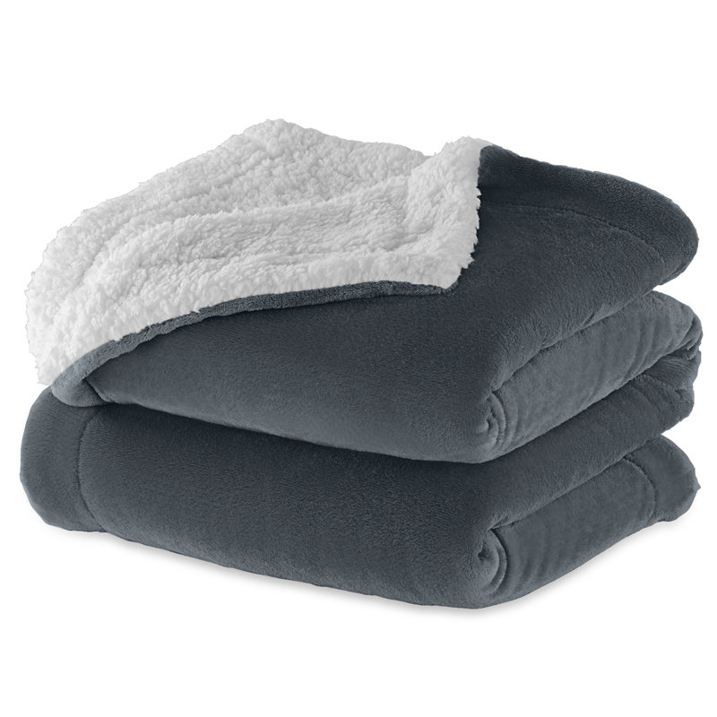Sherpa Throw - Single Throw Blanket, Dark Grey, W150 x L200cm