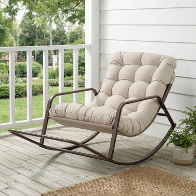 Oversized Outdoor & Indoor Papasan Rocking Chair with Cushion, 450 lbs Patio Rocker Recliner Chair, Large Lounge Rocker by Ebern Designs