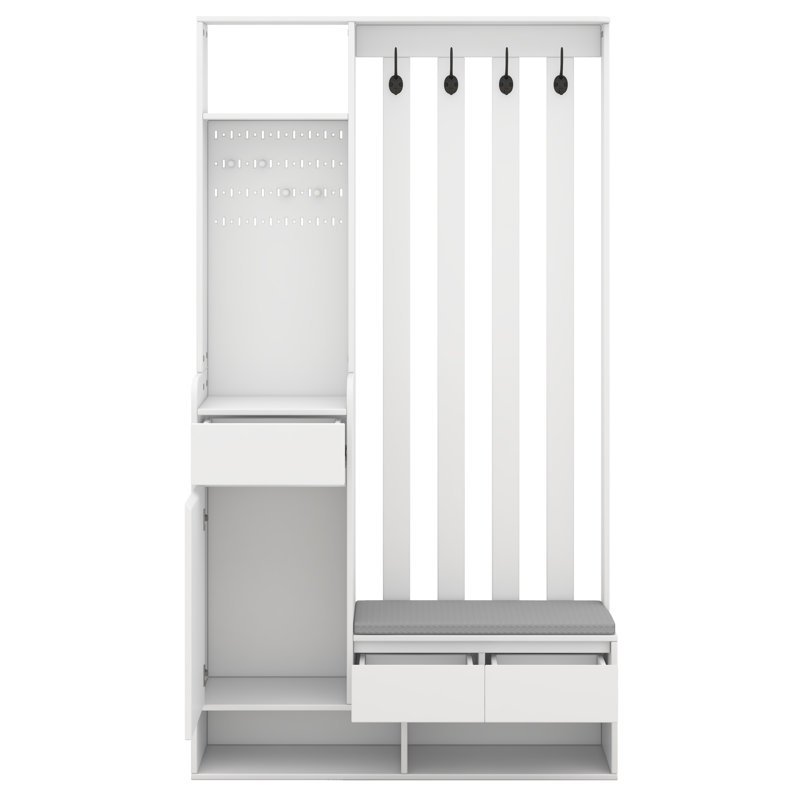 Portemanteau l 39,3 po x H 70,8 po, portemanteau avec rangement pour chaussures, banc à chaussures 6-en-1 et support mural