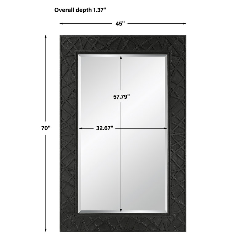 Oversized Black Geometric Wood Frame Wall Mirror