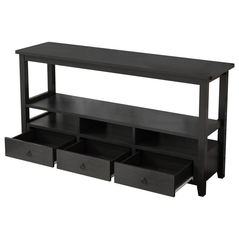 Console 57,9 "à 3 tiroirs, table d'entrée avec tablettes de rangement, Noir, noir, noir, noir