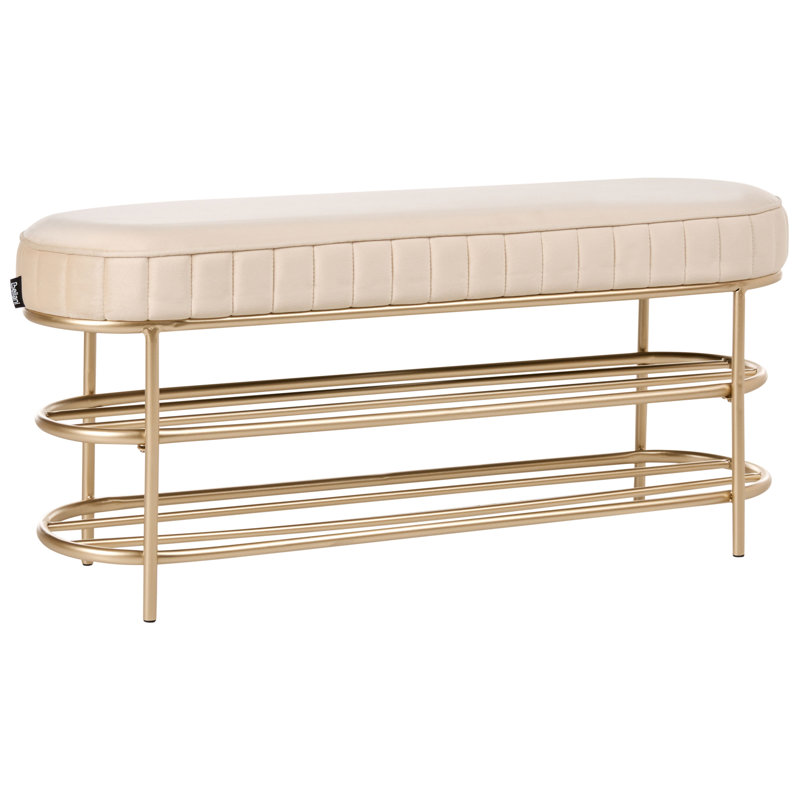 100% Polyester Upholstered Storage Bench, Beige