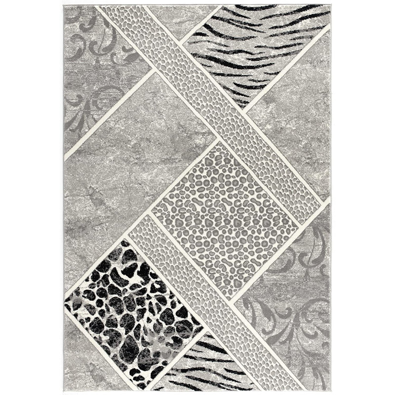 Tapis gris à motif abstrait Barrville, Rectangle 8 pi x 11 pi