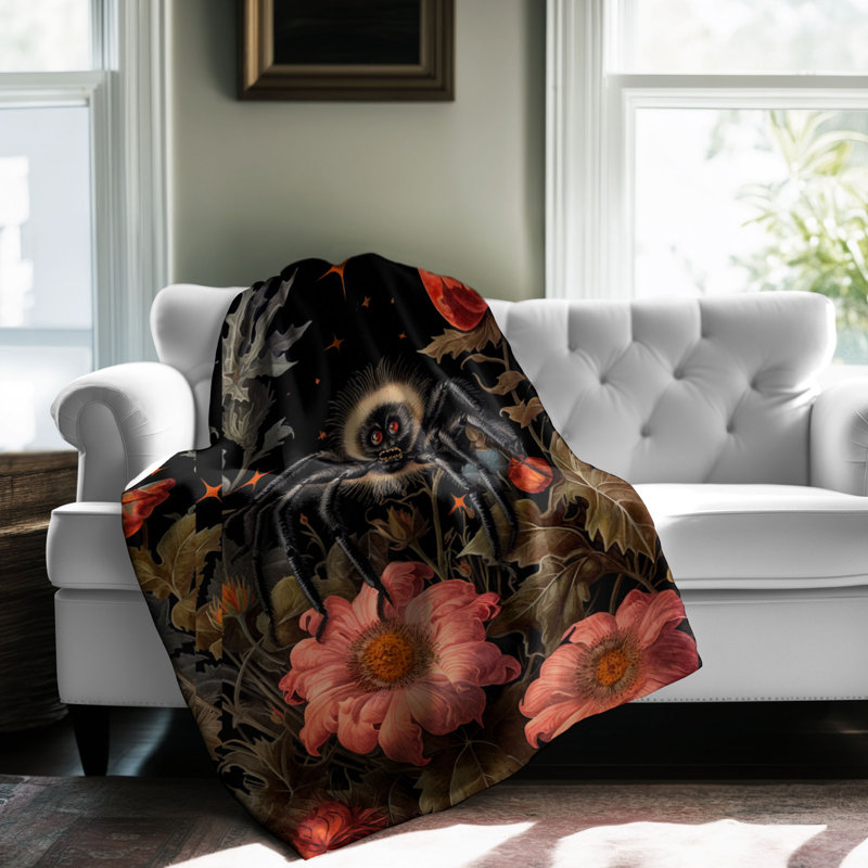 Couverture en sherpa de qualité supérieure Spider Gothic Botanical - 1 pièce, Lit simple