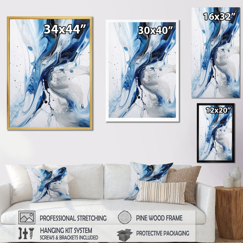 «Blue and Grey Ethereal Elixir I», reproduction d'art sur toile abstraite, Doré, H 20 po x l 12 po, Cadre photo unique