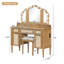 Ensemble de coiffeuse 44,37 "avec tabouret, 13 ampoules Hollywood et 3 modes d'éclairage, coiffeuse à miroir triple pliable avec tabouret rembourré, station de charge, beaucoup de rangement, blanc-132945071