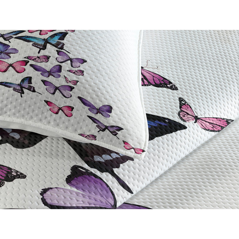 Butterflies Farmhouse / Country Polyester Coverlet, King Bedspread + 2 Shams