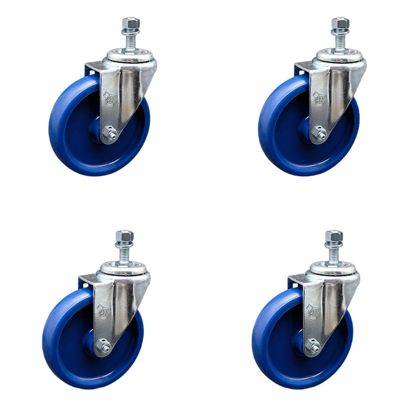 Ensemble de roulettes en polyuréthane pivotantes avec tige filetée de 12 mm et 2 freins
