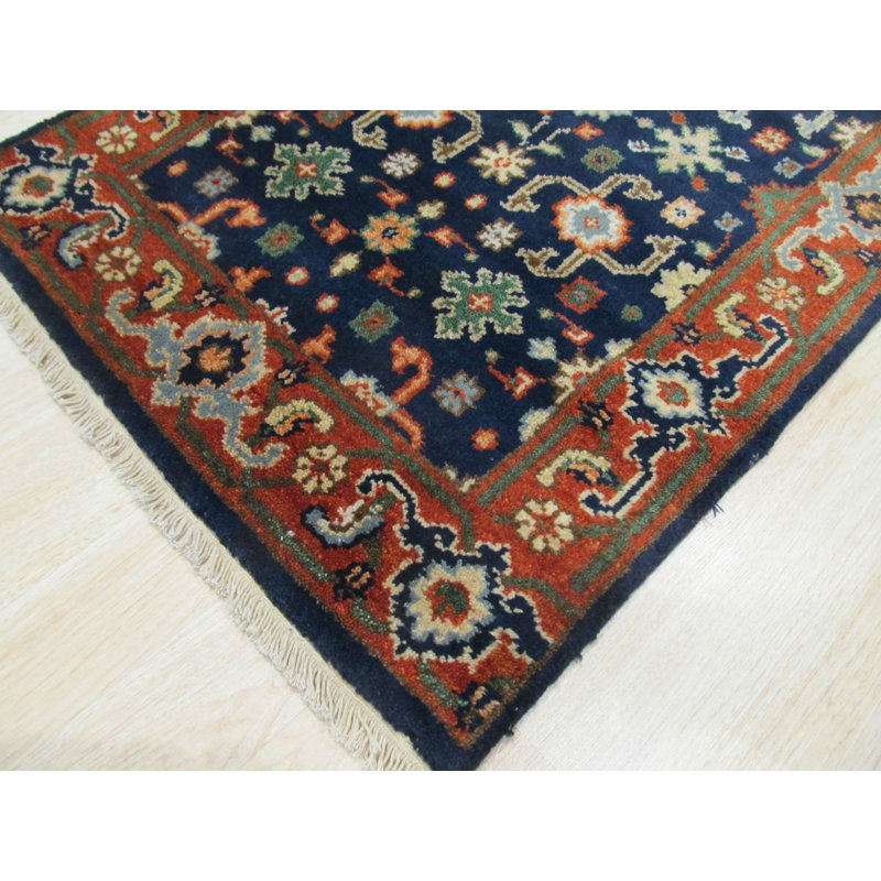 Tapis bleu contemporain en laine noué à la main à motif géométrique moderne géométrique, 8 pi x 10 pi