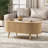 42.5" Oval Lift Top Coffee Table With Storage, Mid Century Modern Oak Center Table With Fluted Panel, Solid Wood Legs & Hidden Compartment For Living Room-955694141