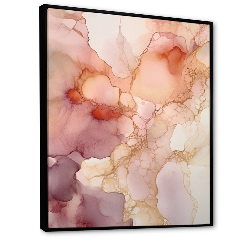 Liquides lumineux rose doré, H 44 po x l 34 po x P 1,5 po, Cadre flottant noir